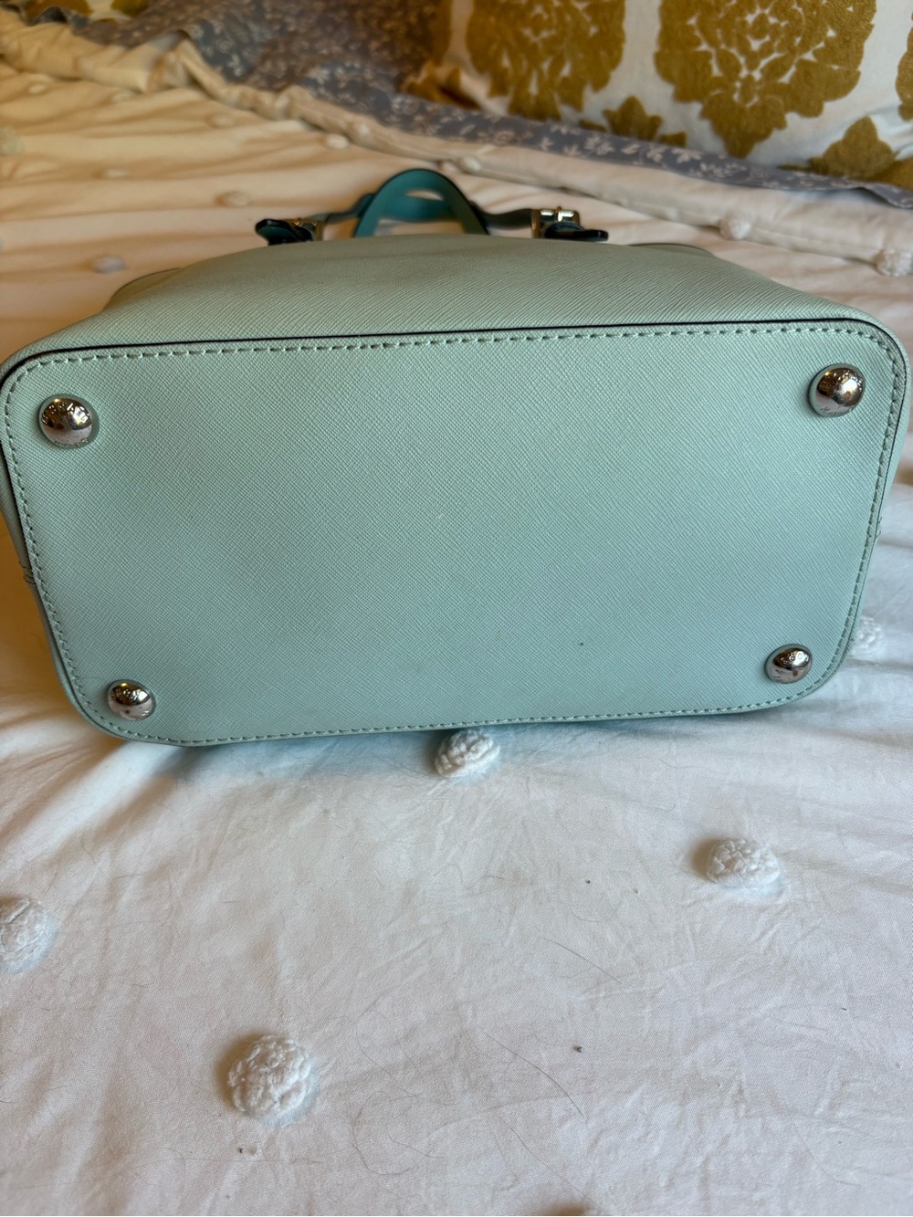 Michael Kors Two-Tone Aqua & Light Teal Leather Tote - Picture 8 of 8